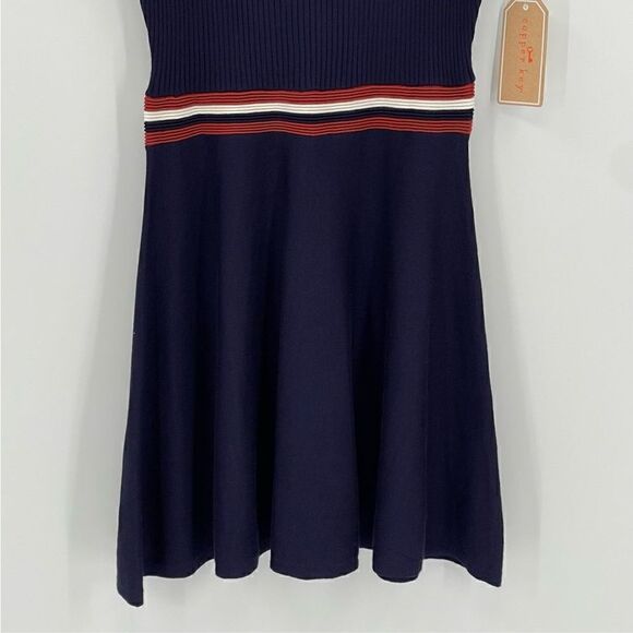 Copper Key Ribbed Knit Fit & Flare Sweater Skater Dress Mini Juniors Medium Navy - Picture 3 of 7